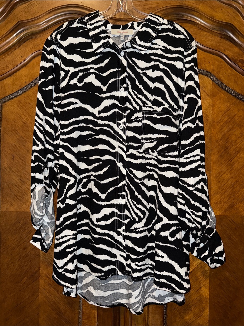Women's Zebra-Print Button-Down Shirt - Black & White
